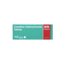 CLONIDINE 25mg prescription medicine packaging